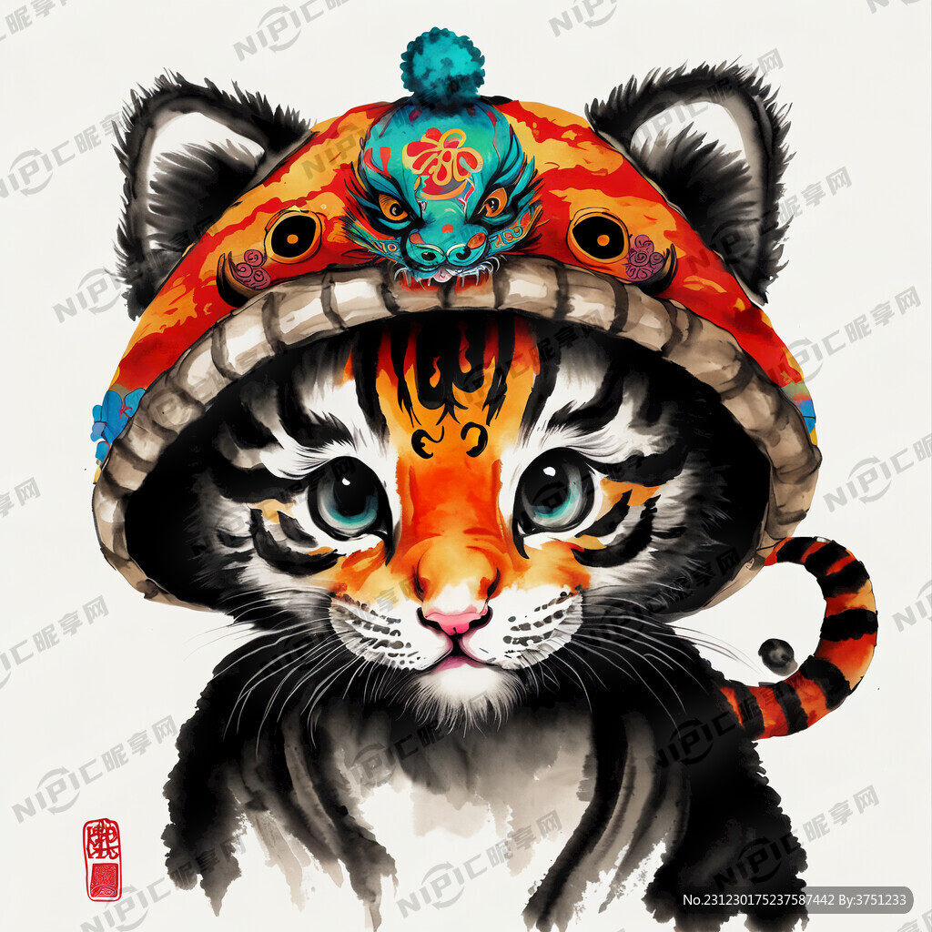 戴着虎头帽的小猫 龙年