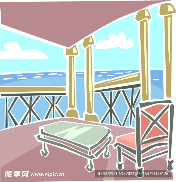 美式复古岸边休闲插画