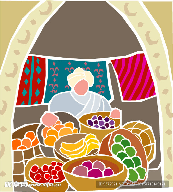 市场水果摊贩插画