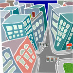 复古城市楼群街道插画