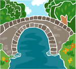 公园河水拱桥插画