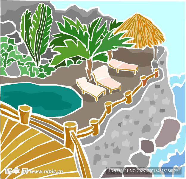 美式复古岸边休闲插画
