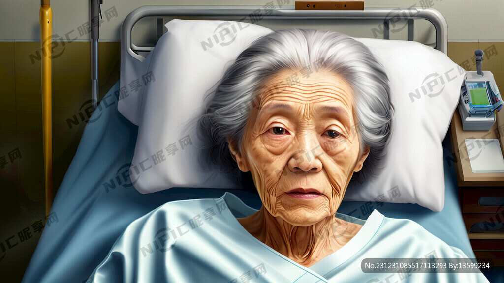 慈祥奶奶 医院 病床上 俯视图