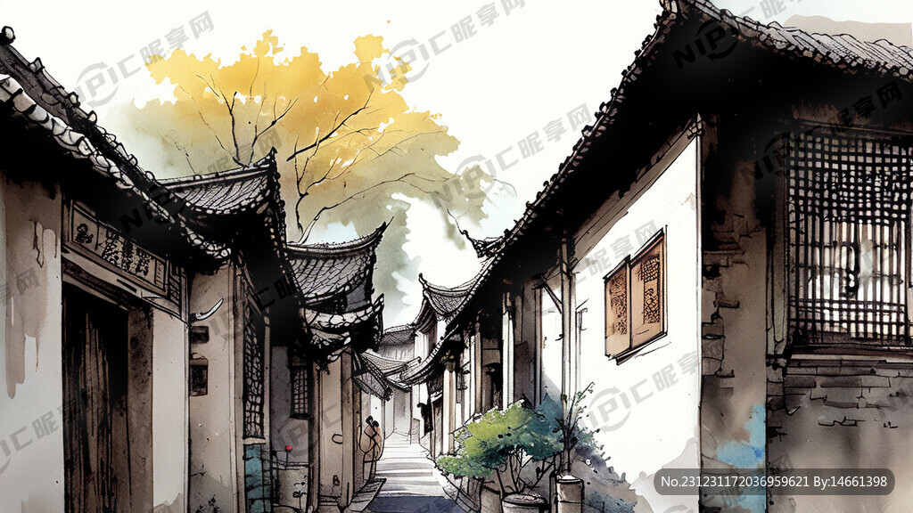 素描 中国北方民居 街道