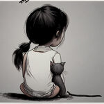 手绘卡通画小女孩背影图
比个耶 旁边一只猫
手绘卡通画