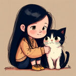 手绘卡通画小女孩
比个耶 旁边一只猫
温暖风格