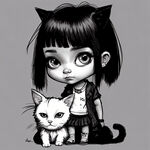 手绘卡通画小女孩
小女孩比耶 旁边一只猫
朋克风格