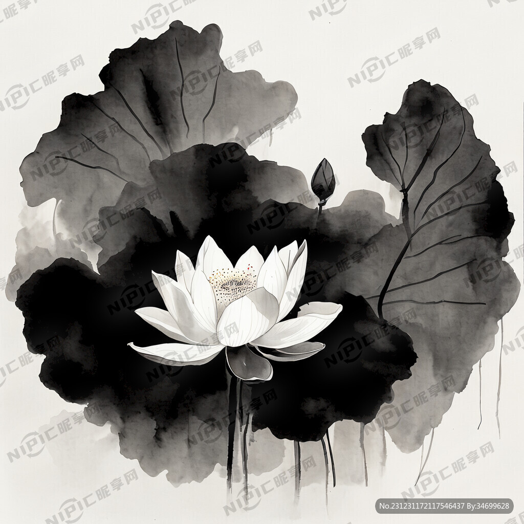 黑白色荷花横版