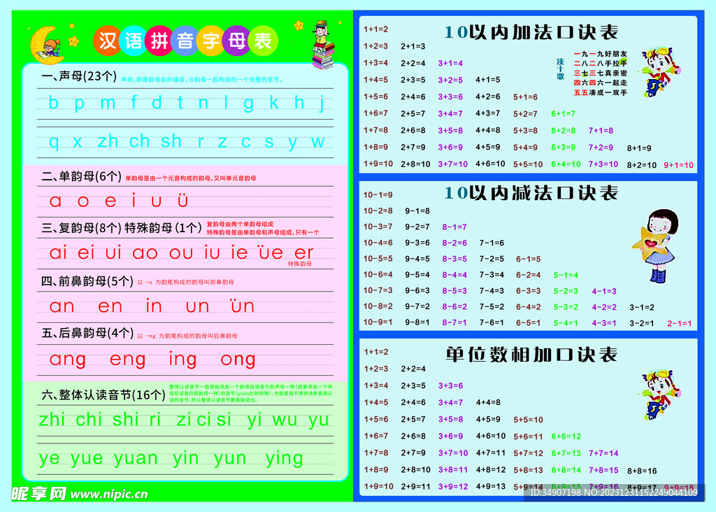 幼儿园一年级学前教育拼音加减法