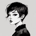 超短发，中国女孩，冷酷，卡通，黑白