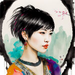 短发，中国女孩，抽像，艺术创想