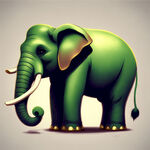 大象，绿色，卡通， 金元宝