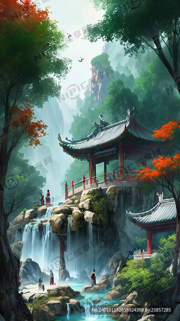 元旦  山泉水 森林  蜿蜒