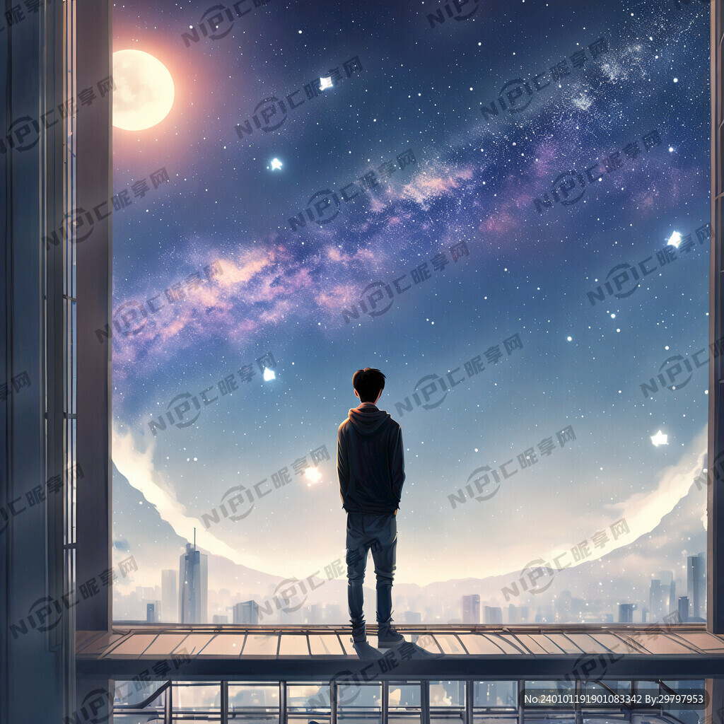 天台 星空 青年 孤独