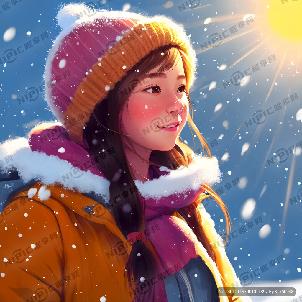 大雪 阳光少女 卡通 励志