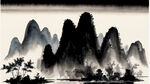 桂林水墨山水画，有象鼻山，国画，烟雨飘渺