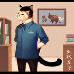 懒猫弓背，办公室，男性，穿衬衣