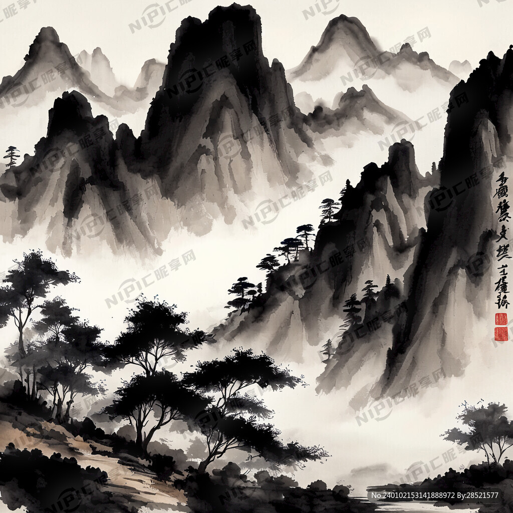 山谷 中国风 中国画 山水