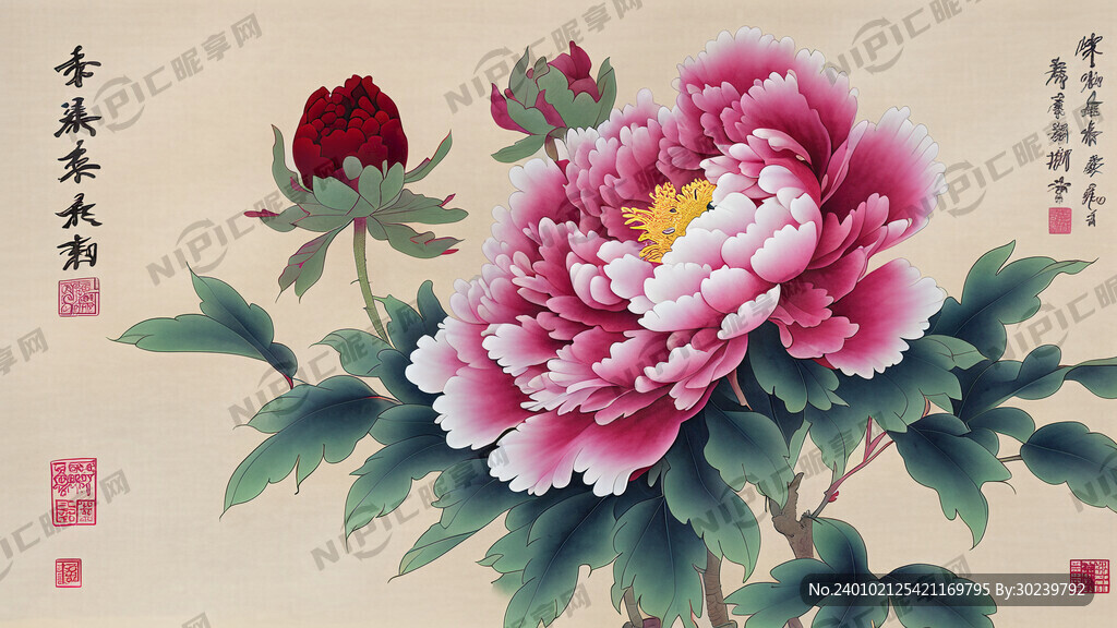 工笔画 牡丹 花开富贵