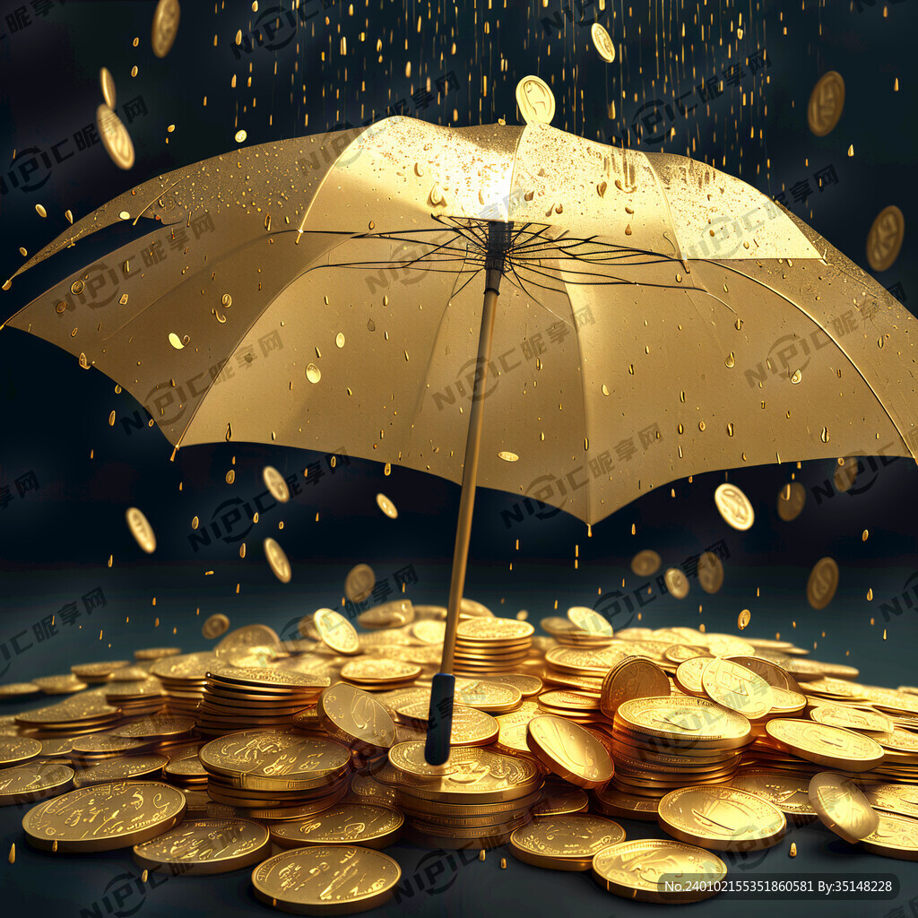 金币雨落下印在伞面