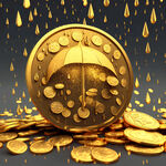 金币雨，正视图，3D风格，画面开阔  不要雨伞