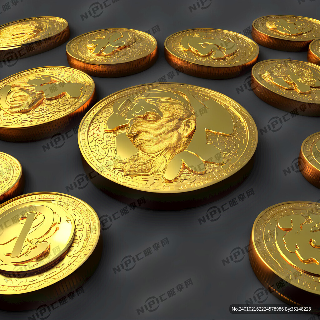多枚金币 正视图 3D风格