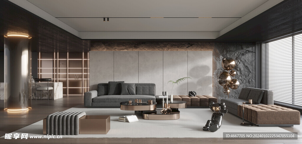 现代客厅3D场景模型