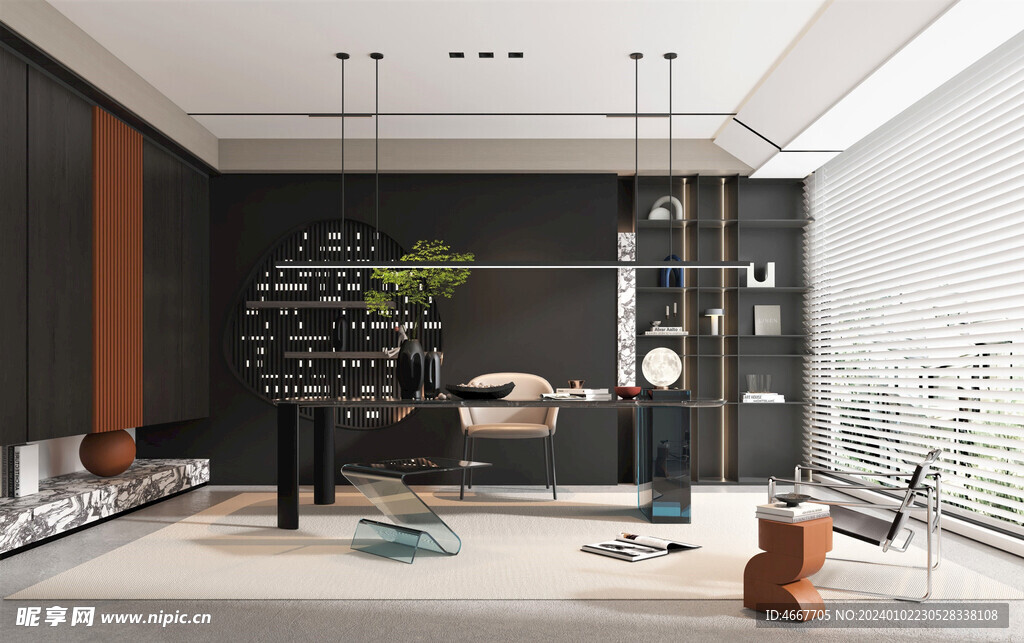 现代书房3D场景模型