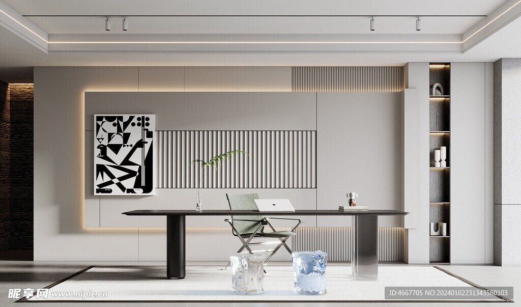 现代书房3D场景模型