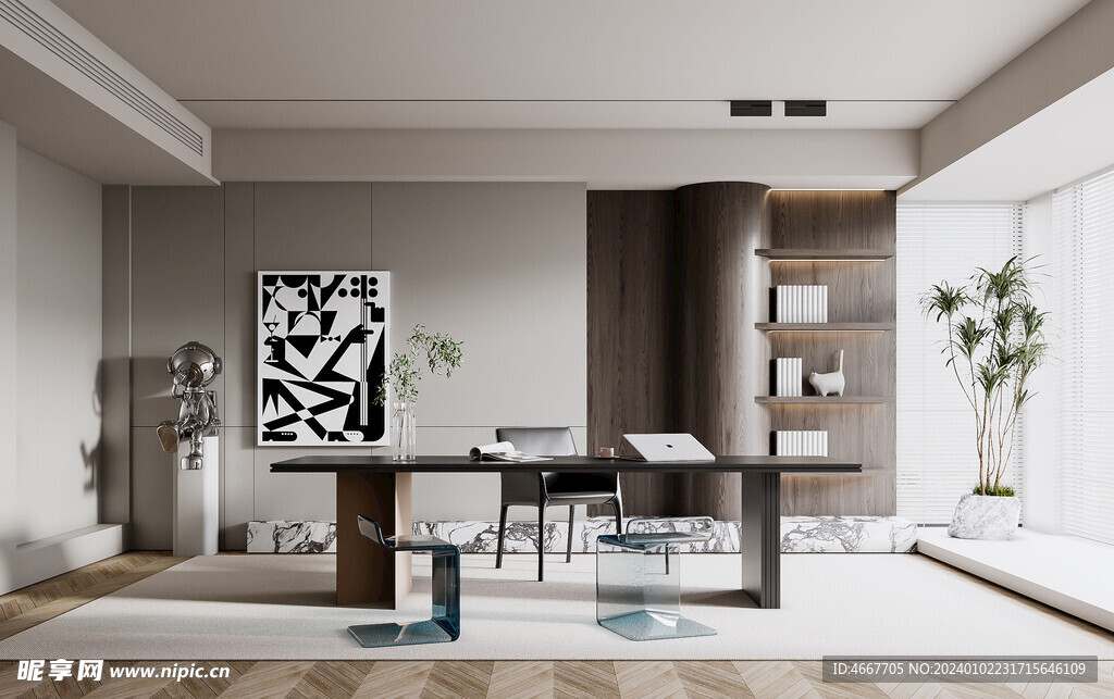 现代书房3D场景模型