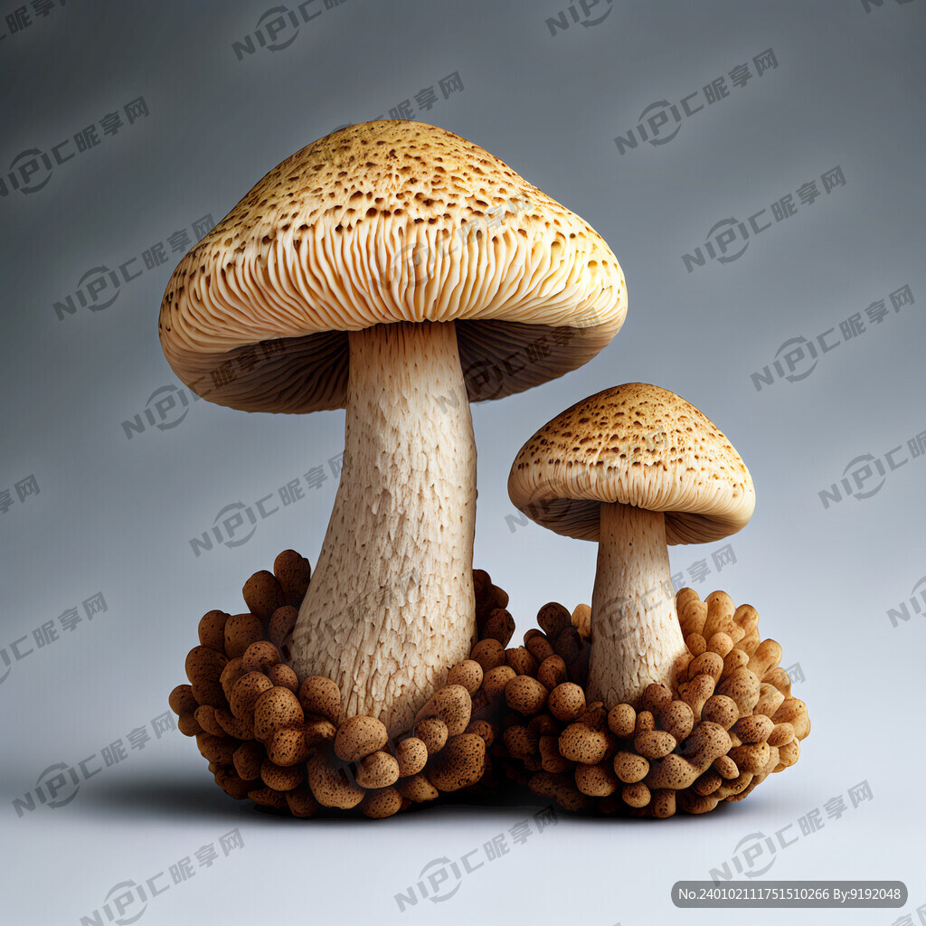 两朵松茸菌 白色背景