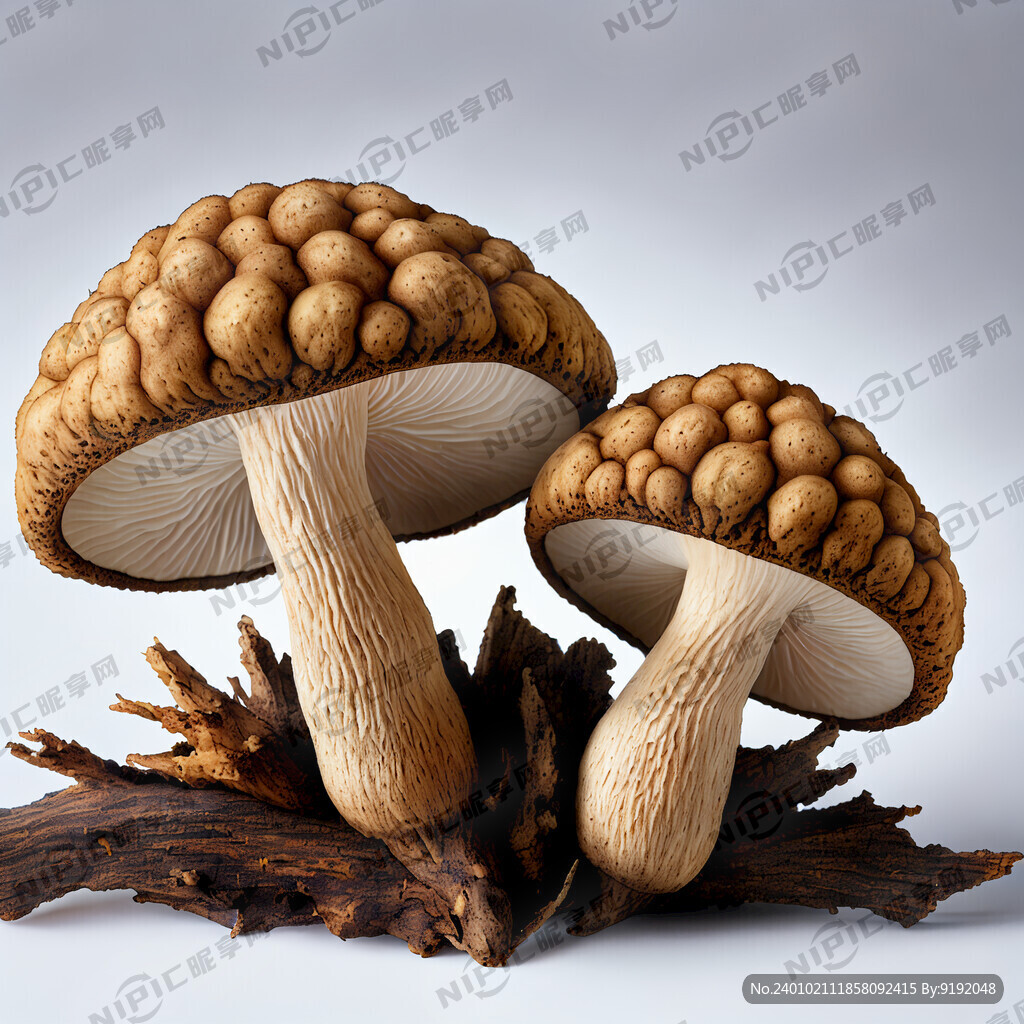 两朵云南松茸菌 白色背景