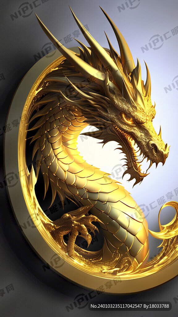龙 金色 圆形 发光