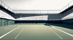 写实风格，一个打网球的特写运动员，场馆，冷色调，仰视图，背景留空白，高品质