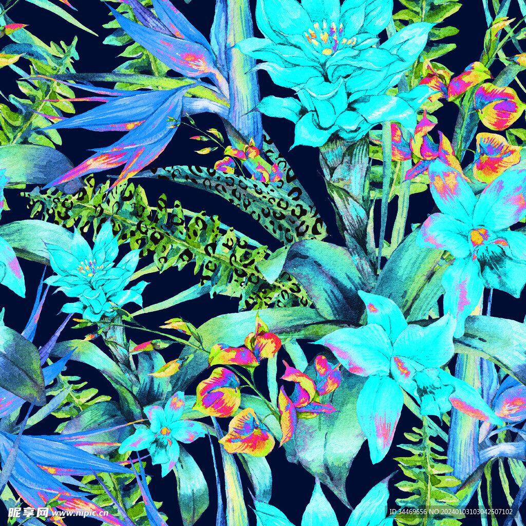 水彩豹纹花