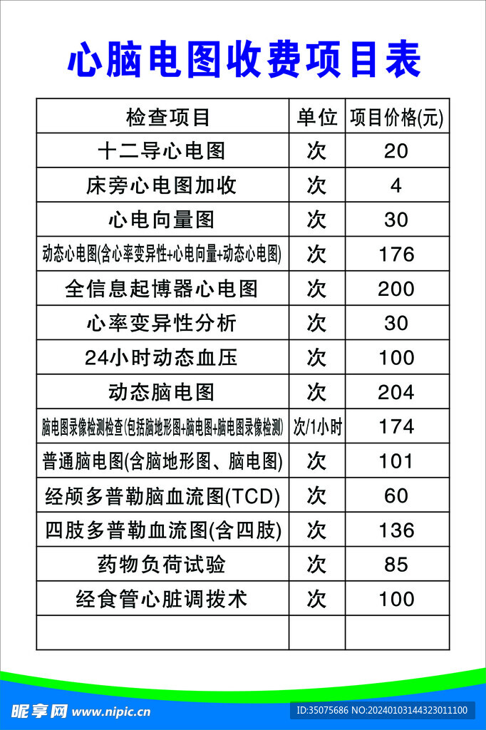 医疗价目表