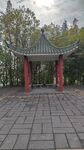 四角亭 凉亭 绿瓦红柱子亭 