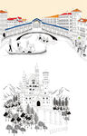 水上城市建筑插画
