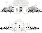 矢量线描罗马建筑插画