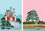 水彩建筑矢量风景画