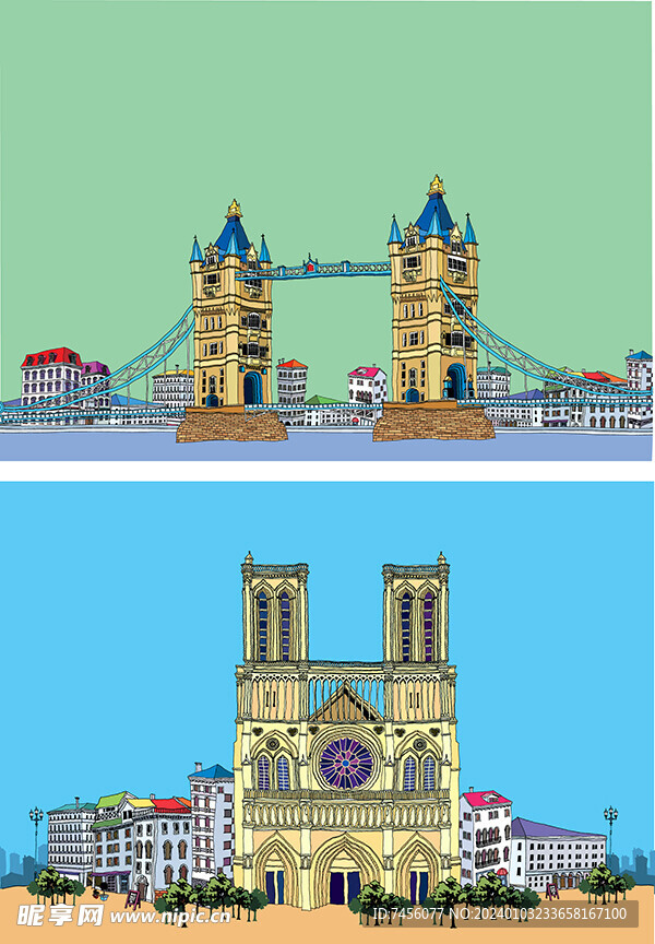 欧洲建筑水彩风景画