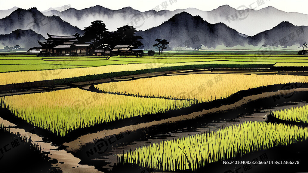 古代田园风景 稻田