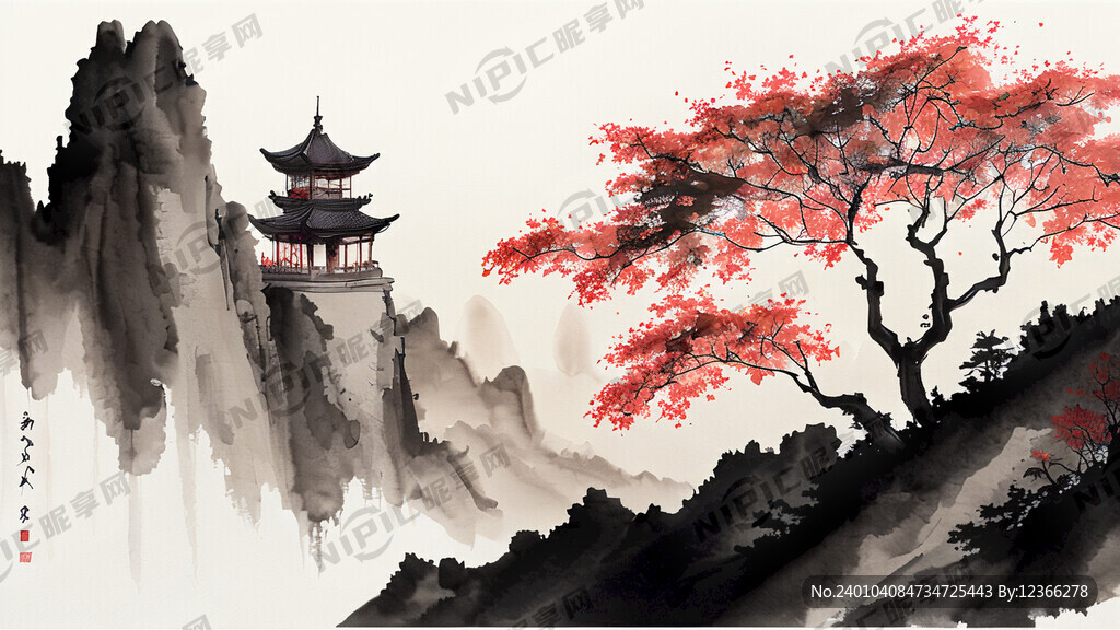 枫树山 枫树 山上有座小庙