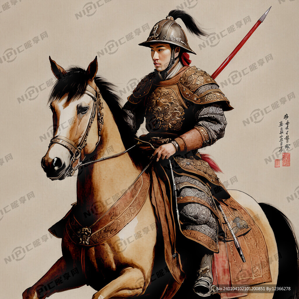 精致面容 骑在棕色马背上 头盔