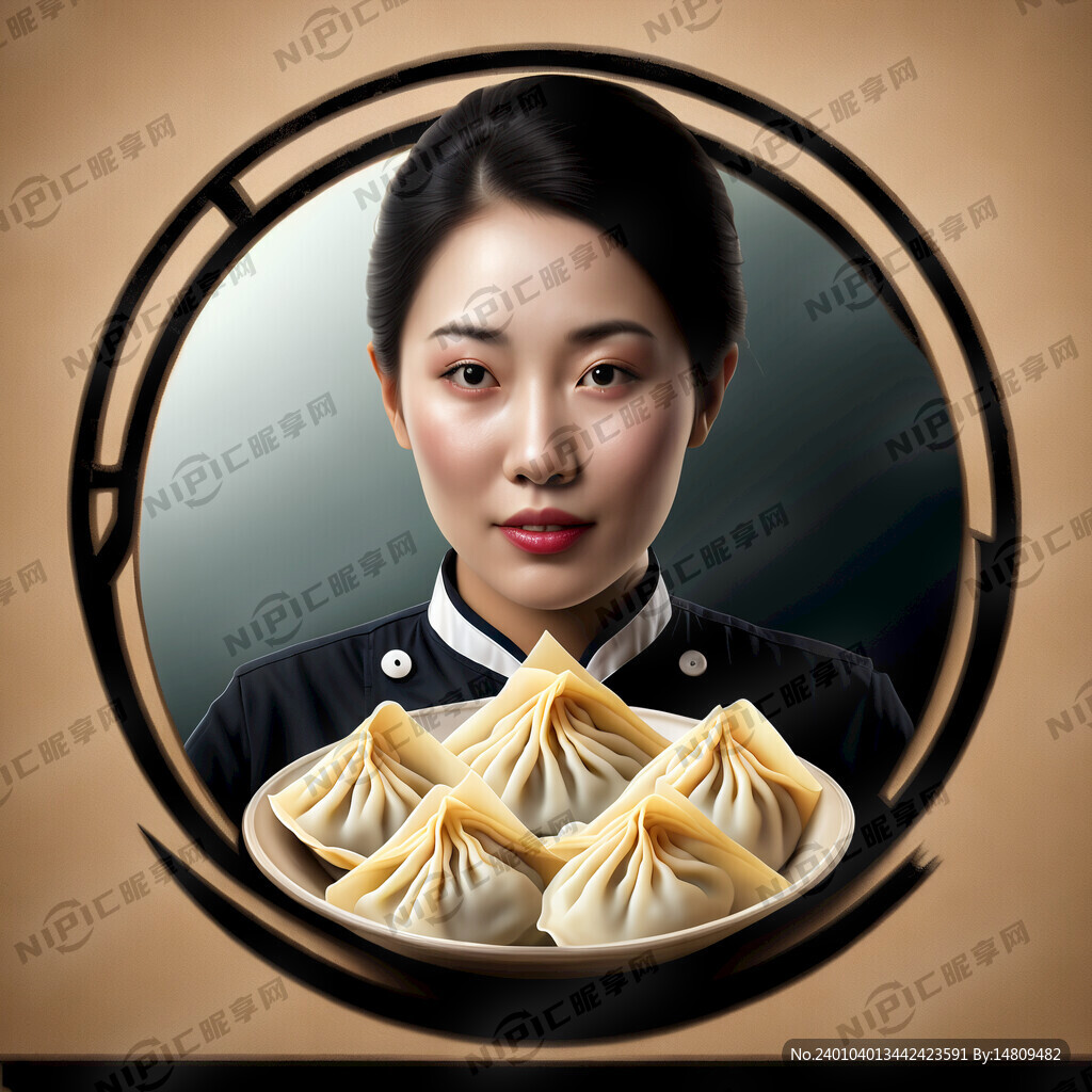 女厨师 馄饨 标志