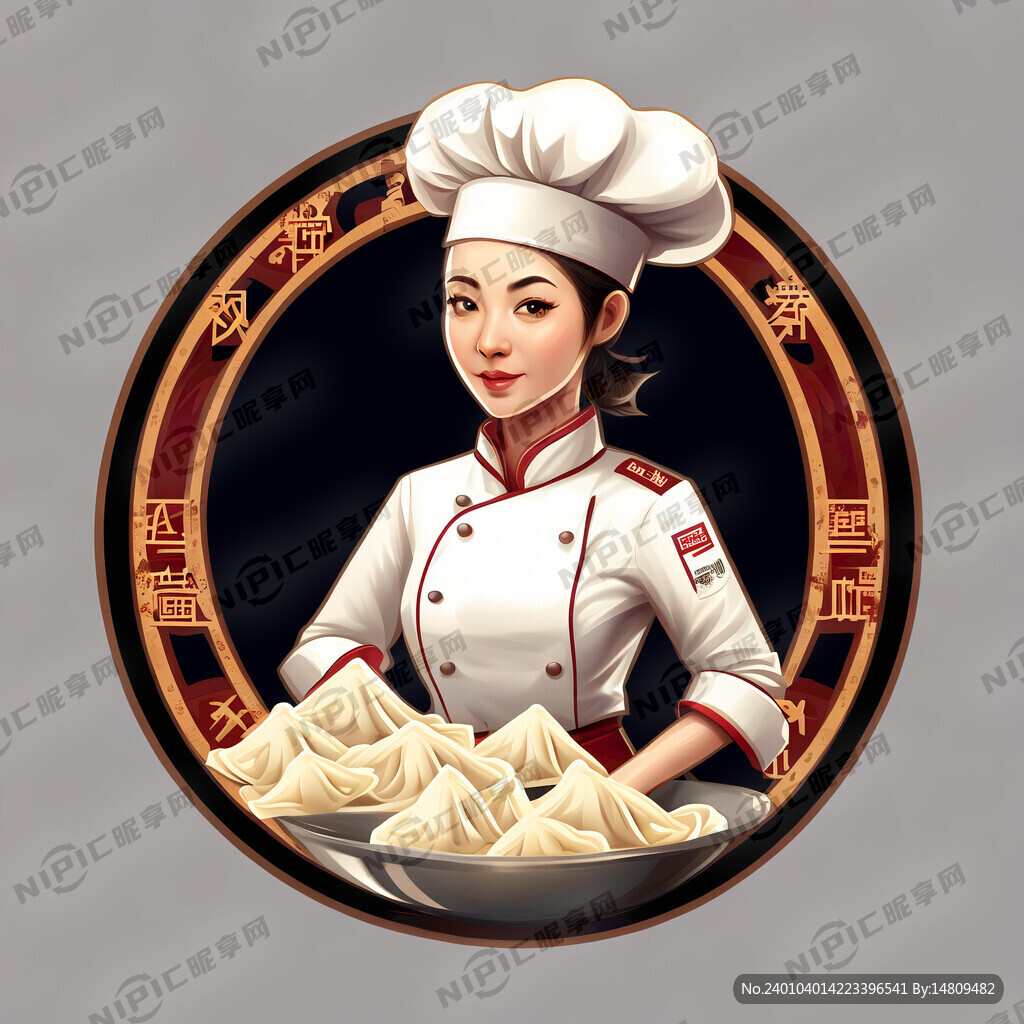 女厨师 馄饨 标志