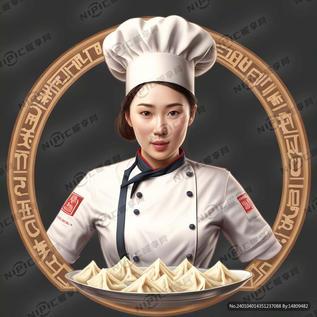 女厨师 馄饨 标志