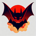 一张图片，时里面容是蝙蝠矢量图，满版，蝙蝠颜色为红色渐变，周边配祥云，彩色祥云，满版
