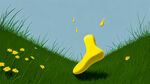 一只黄色袜子掉在草地上