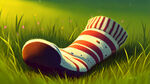 一只袜子掉在草地上